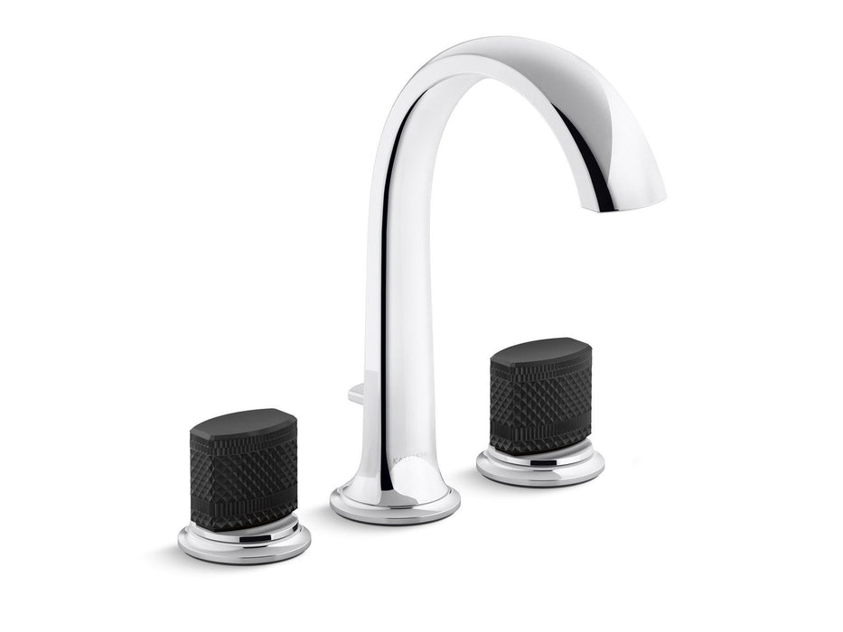Kallista P25009-CMB-AD Script (TM) Deck-Mount Bath Faucet with Diverter, Matte Black Porcelain Knob Handles