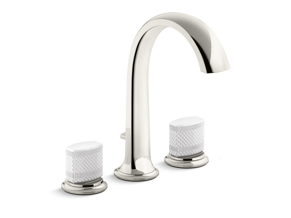 Kallista P25009-CMC-AD Script (TM) Deck-Mount Bath Faucet with Diverter, White Porcelain Knob Handles