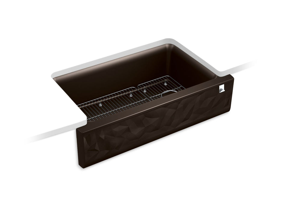 KOHLER K-29825 Cairn 34" undermount single-bowl farmhouse kitchen sink with faceted design