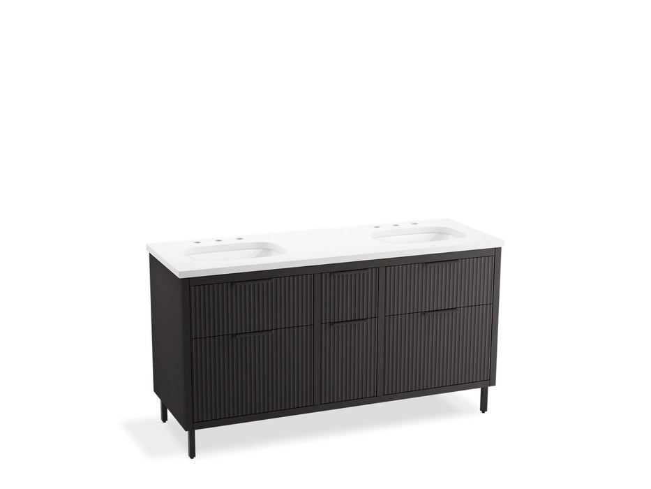 KOHLER K-32173-ASB Spacity 60" wall-hung bathroom vanity cabinet with sinks and quartz top