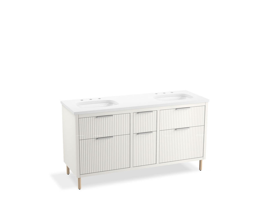 KOHLER K-32173-ASB Spacity 60" wall-hung bathroom vanity cabinet with sinks and quartz top