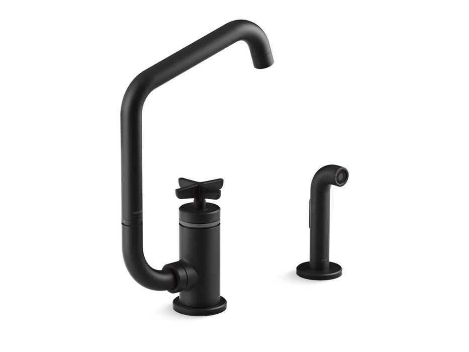 KOHLER Billet™ Single-handle bar sink faucet with two-function extended-reach spout and side sprayer