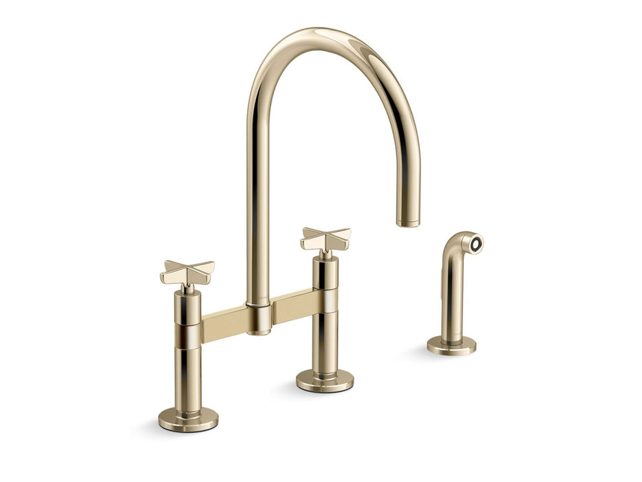 KOHLER Billet™ Two-hole bridge kitchen sink faucet with side sprayer