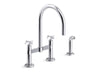 KOHLER Billet™ Two-hole bridge kitchen sink faucet with side sprayer