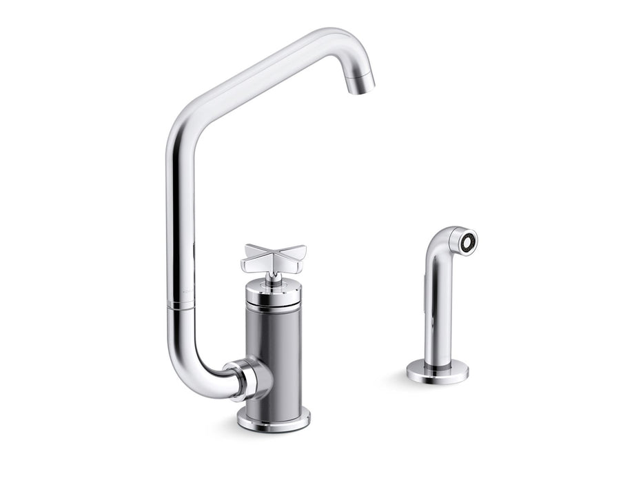 KOHLER Billet™ Single-handle bar sink faucet with two-function extended-reach spout and side sprayer