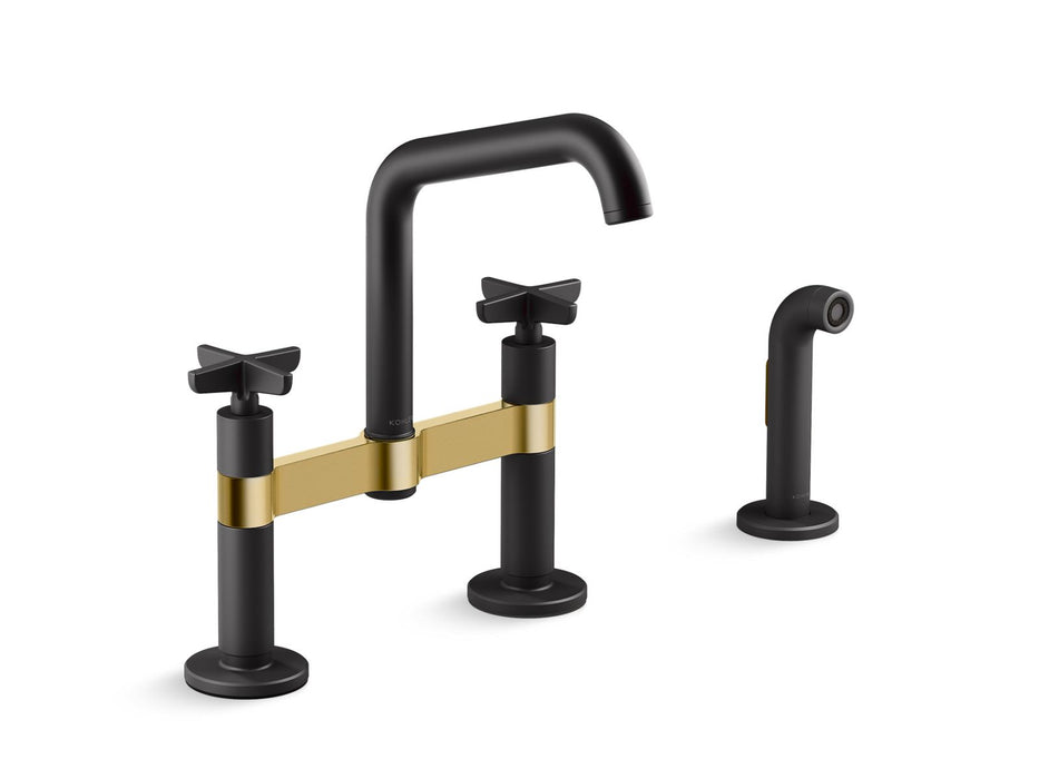 KOHLER Billet™ Two-hole bridge kitchen sink faucet with side sprayer