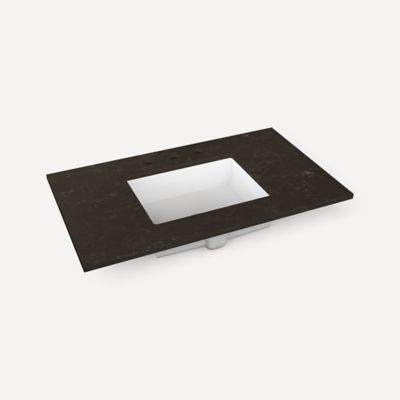 Quartz Stone Vanity Top, 36" x 1-1/8" x 23", Center Undercounter Sink, Three Hole, For Sendai, Bergman, Mackey and Chest
