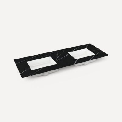 Quartz Stone Vanity Top, 60" x 1-1/8" x 23", Double Undercounter Sink, Three Hole, For Sendai and Mackey