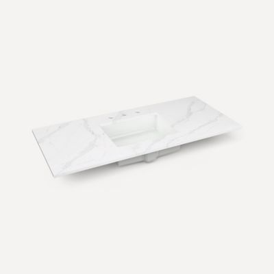 Quartz Stone Vanity Top, 48" x 1-1/8" x 23", Center Undercounter Sink, Three Hole, For Sendai, Bergman, Mackey and Chest