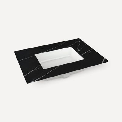 Quartz Stone Vanity Top, 30" x 1-1/8" x 23", Center Undercounter Sink, Three Hole, For Sendai and Chestnut Hill