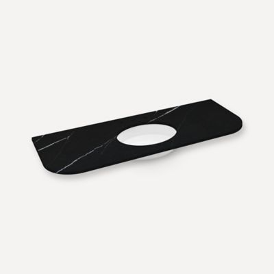 Robern Engineered Stone Top Quartz Stone Vanity Top, 56" x 1-1/8" x 23", Center Undercounter Sink, Eternal Marquina, Three Hole, For Rosebrook