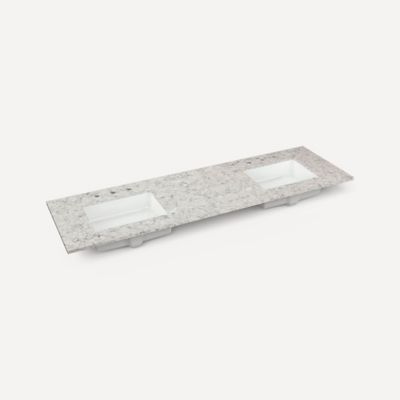 Robern Engineered Stone Top Quartz Stone Vanity Top, 72" x 1-1/8" x 23", Double Undercounter Sink, Pietra, Three Hole, For Willowmere