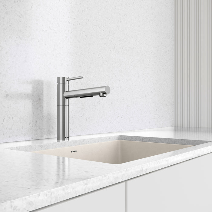 Pvd Steel - BLANCO Alta II Low Arc Pull-Out Dual-Spray Kitchen Faucet
