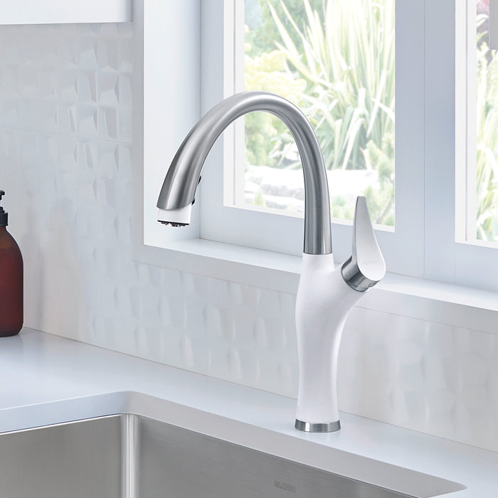 Pvd Steel/White - BLANCO Artona Pull-Down Dual-Spray Kitchen Faucet
