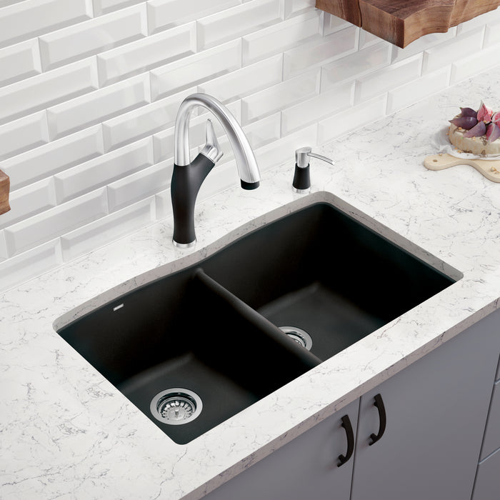 Anthracite - BLANCO Diamond SILGRANIT 32" 50/50 Double Bowl Undermount Kitchen Sink
