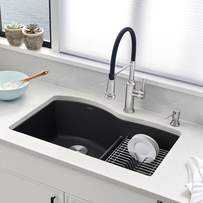 Anthracite - BLANCO Diamond SILGRANIT 32" 60/40 Double Bowl Undermount Kitchen Sink with Low Divide