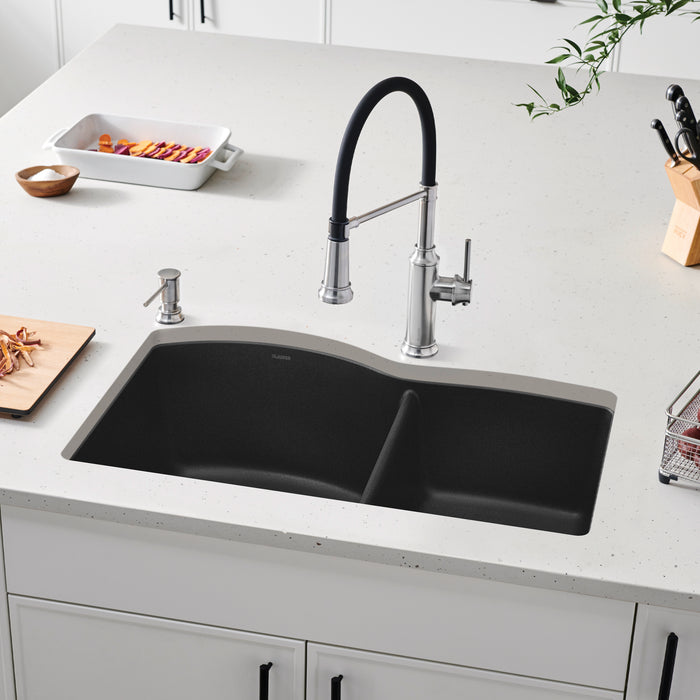 Anthracite - BLANCO Diamond SILGRANIT 33" 60/40 Double Bowl Dual Mount Kitchen Sink