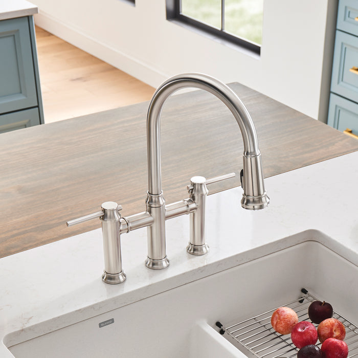 Pvd Steel - BLANCO Empressa Pull-Down Dual-Spray Bridge Faucet