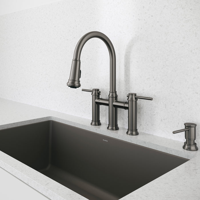 Satin Dark Steel - BLANCO Empressa Pull-Down Dual-Spray Bridge Faucet