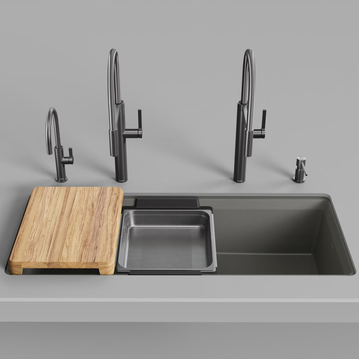 Volcano Gray - BLANCO Inteos SILGRANIT 45" Single Bowl Reversible Undermount Workstation Kitchen Sink