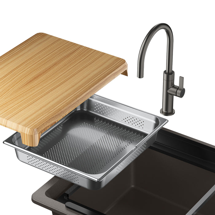 Volcano Gray - BLANCO Inteos SILGRANIT 45" Single Bowl Reversible Undermount Workstation Kitchen Sink