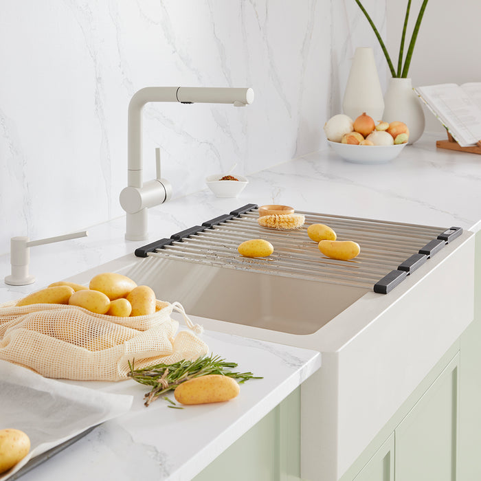 Soft White - BLANCO Linus Low Arc Pull-Out Dual-Spray Kitchen Faucet