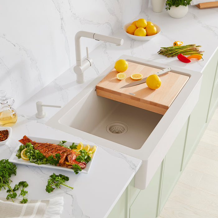 Soft White - BLANCO Linus Low Arc Pull-Out Dual-Spray Kitchen Faucet