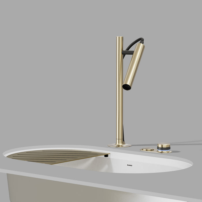 Satin Gold - BLANCO Luneoo Pull-Down Dual-Spray Kitchen Faucet with Push Button Activation