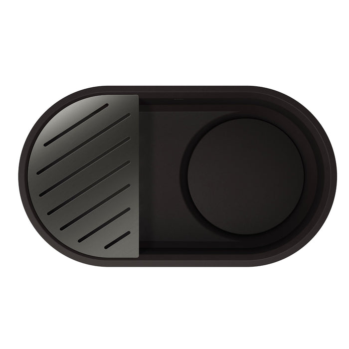 Mystic Black - BLANCO Oovalon VELGRANIT 30" Single Bowl Undermount/Flush-Mount Kitchen Sink with Capflow