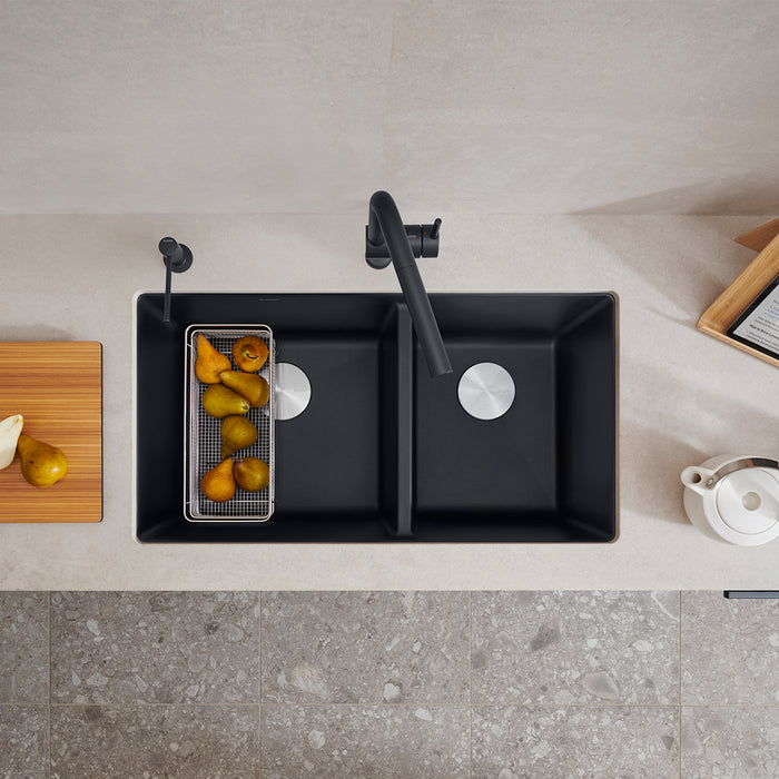 Coal Black - BLANCO Precis SILGRANIT 33" 60/40 Double Bowl Undermount Kitchen Sink