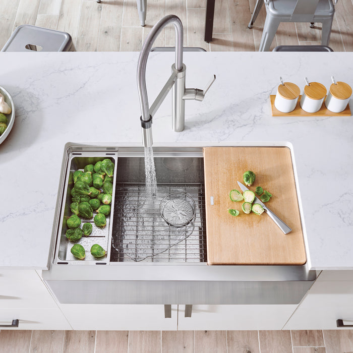 BLANCO Quatrus R15 Ergon 33" Single Bowl Apron-Front Stainless Steel Farmhouse Sink