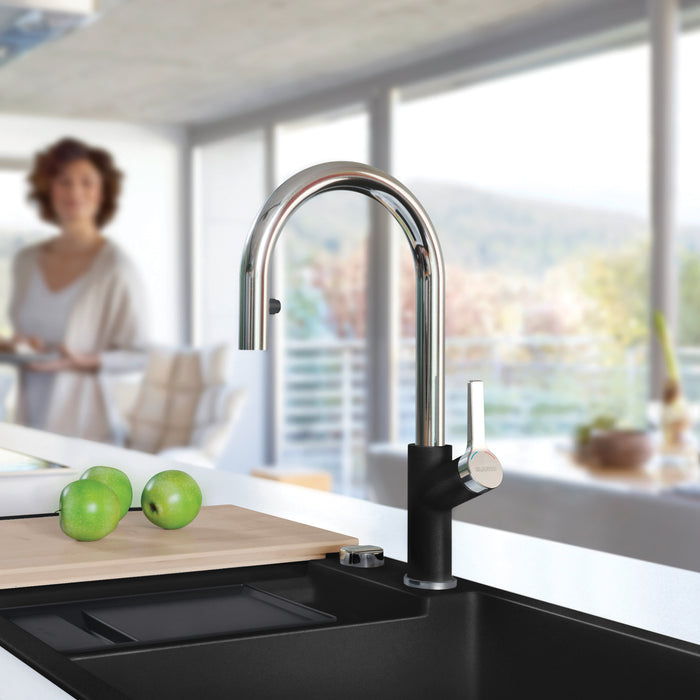 Chrome/Coal Black - BLANCO Urbena Pull-Down Dual-Spray Kitchen Faucet