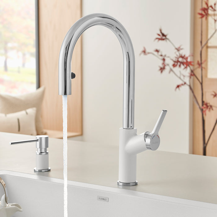 Chrome/White - BLANCO Urbena Pull-Down Dual-Spray Kitchen Faucet