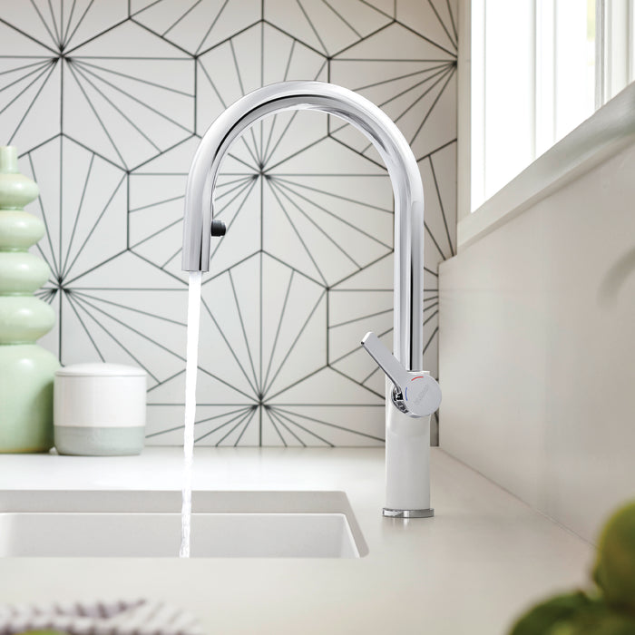Chrome/White - BLANCO Urbena Pull-Down Dual-Spray Kitchen Faucet