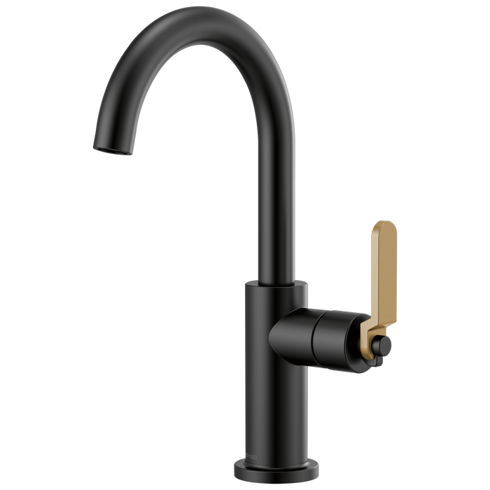 Brizo Litze 61044LF Bar Faucet with Arc Spout and Industrial Handle Kit, matte black luxe gold