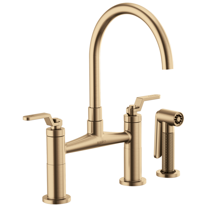 Brizo Litze 62544LF Bridge Faucet with Arc Spout and Industrial Handle, luxe gold