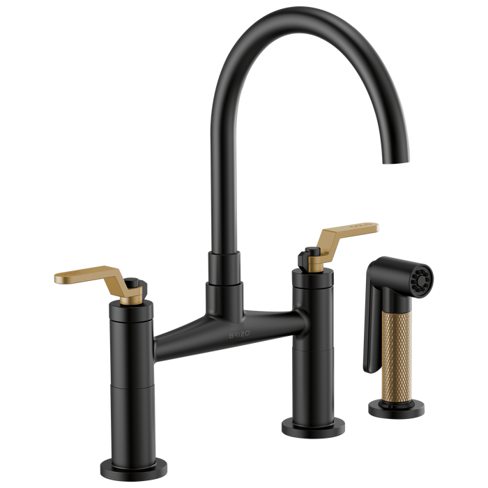 Brizo Litze 62544LF Bridge Faucet with Arc Spout and Industrial Handle, matte black luxe gold