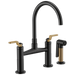 Brizo Litze 62544LF Bridge Faucet with Arc Spout and Industrial Handle, matte black luxe gold