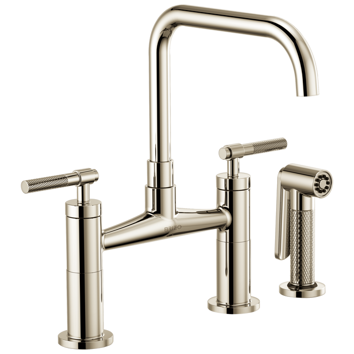Brizo Litze 62553LF Bridge Faucet with Square Spout and Knurled Handle, polished nickel