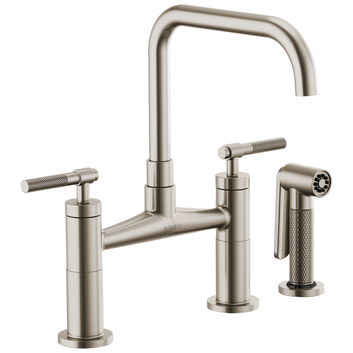 Brizo Litze 62553LF Bridge Faucet with Square Spout and Knurled Handle, stainless