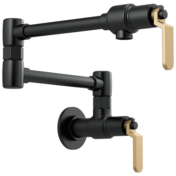 Brizo Litze 62844LF Wall Mount Pot Filler with Industrial Handle Kit, matte black luxe gold