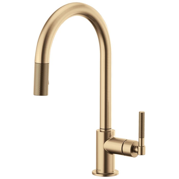 Brizo Litze 63043LF Pull-Down Faucet with Arc Spout and Knurled Handle, luxe gold