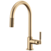Brizo Litze 63043LF Pull-Down Faucet with Arc Spout and Knurled Handle, luxe gold