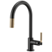 Brizo Litze 63043LF Pull-Down Faucet with Arc Spout and Knurled Handle, matte black luxe gold