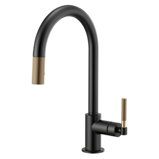 Brizo Litze 63043LF Pull-Down Faucet with Arc Spout and Knurled Handle, matte black luxe gold - view 2