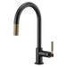 Brizo Litze 63043LF Pull-Down Faucet with Arc Spout and Knurled Handle, matte black luxe gold - view 2