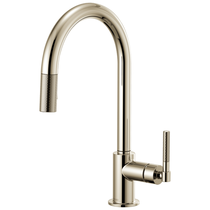 Brizo Litze 63043LF Pull-Down Faucet with Arc Spout and Knurled Handle, polished nickel