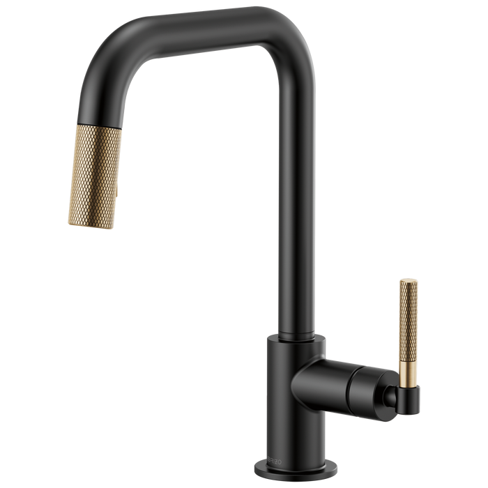 Brizo Litze 63053LF Pull-Down Faucet with Square Spout and Knurled Handle, matte black luxe gold