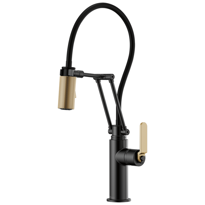 Brizo Litze 63244LF Articulating Faucet with Industrial Handle, matte black luxe gold