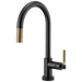 Brizo Litze 64043LF SmartTouch Pull-Down Kitchen Faucet with Arc Spout and Knurled Handle, matte black luxe gold